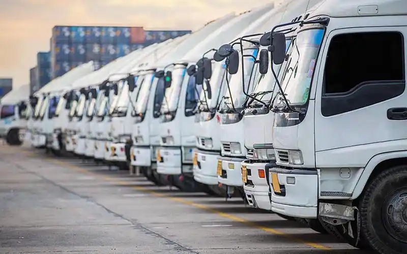 A line of trucks.